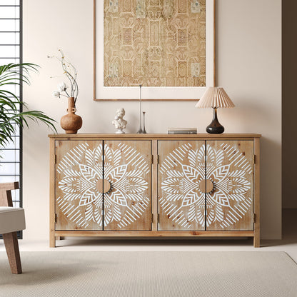60" Wood Accent Cabinet with 4 Doors - Antique Brown and White