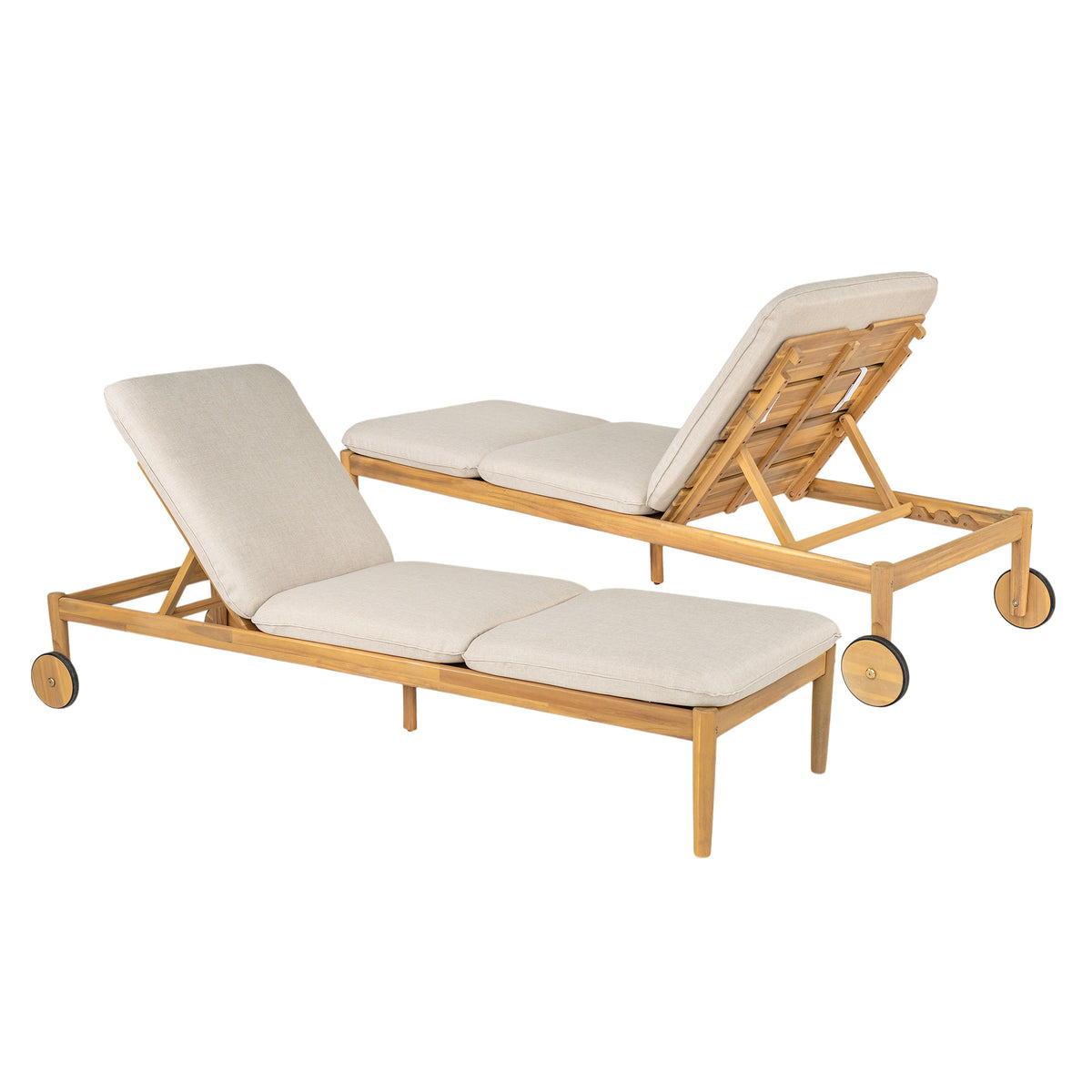 Riviera Outdoor Chaise Lounge with Wheels, Acacia Wood Frame (Set of 2)