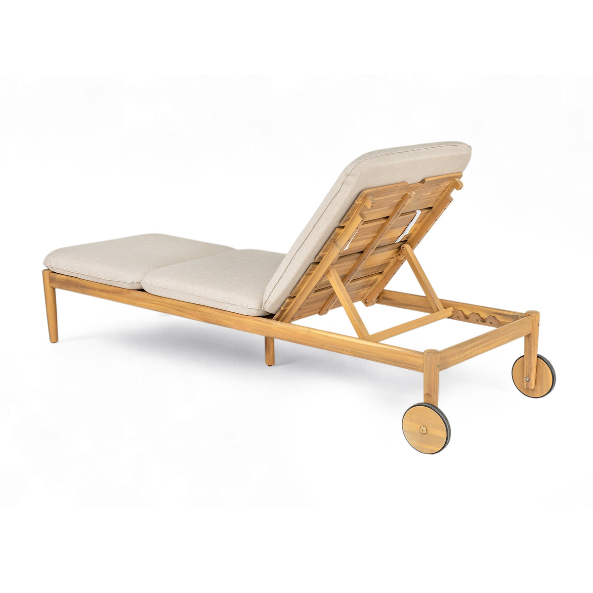 Riviera Outdoor Chaise Lounge with Wheels, Acacia Wood Frame (Set of 2)