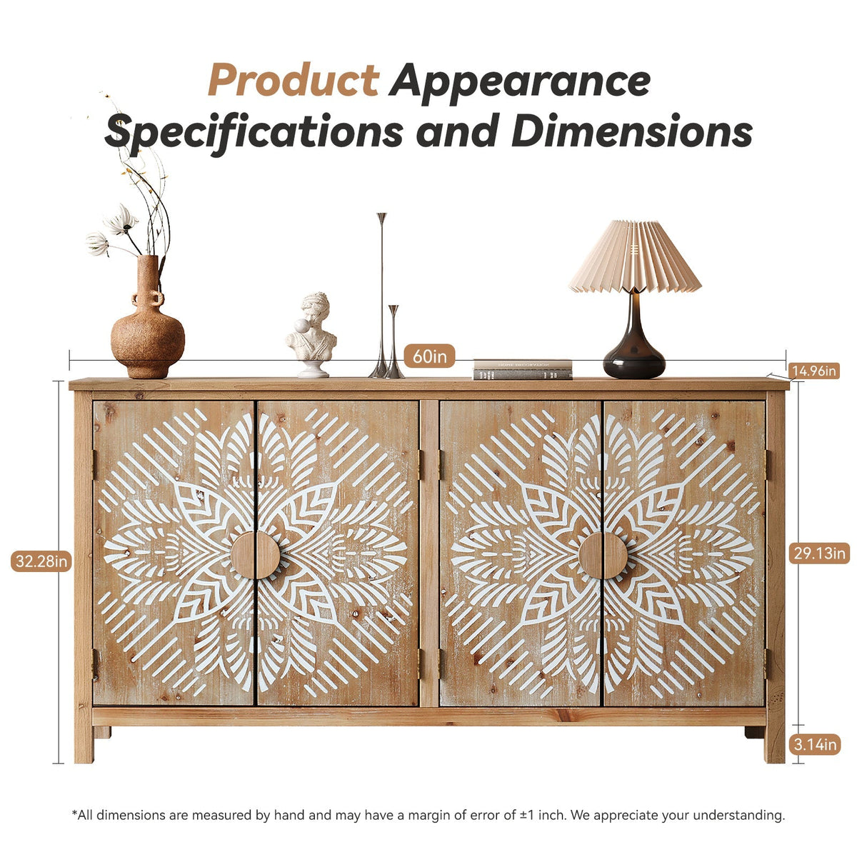 60" Wood Accent Cabinet with 4 Doors - Antique Brown and White