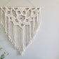 Extra large macrame half mandala wall hanging with 3 large Amethyst crystals. Ready to ship.