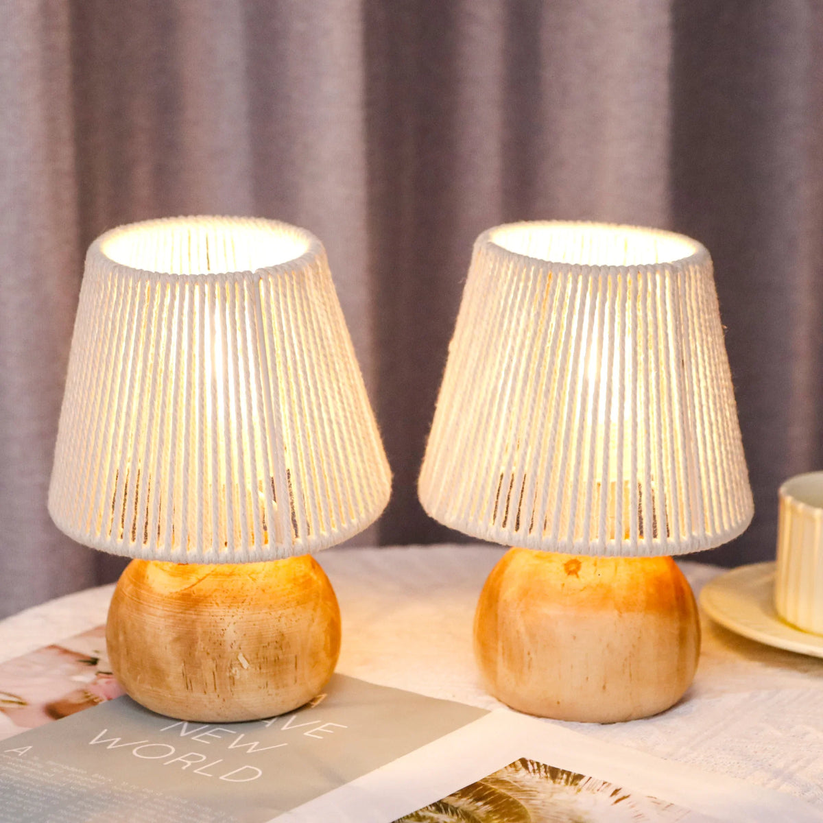 Set of 2 Woven Cotton Rope Table Lamp