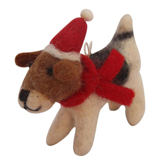 Global Groove Felt Beagle Ornament with Santa Hat
