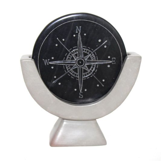 SMOLArt Compass Soapstone Sculpture Dark Gray Stone