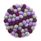 Hand Crafted Felt Ball Trivets from Nepal: Round Chakra, Purples - Global Groove (T)