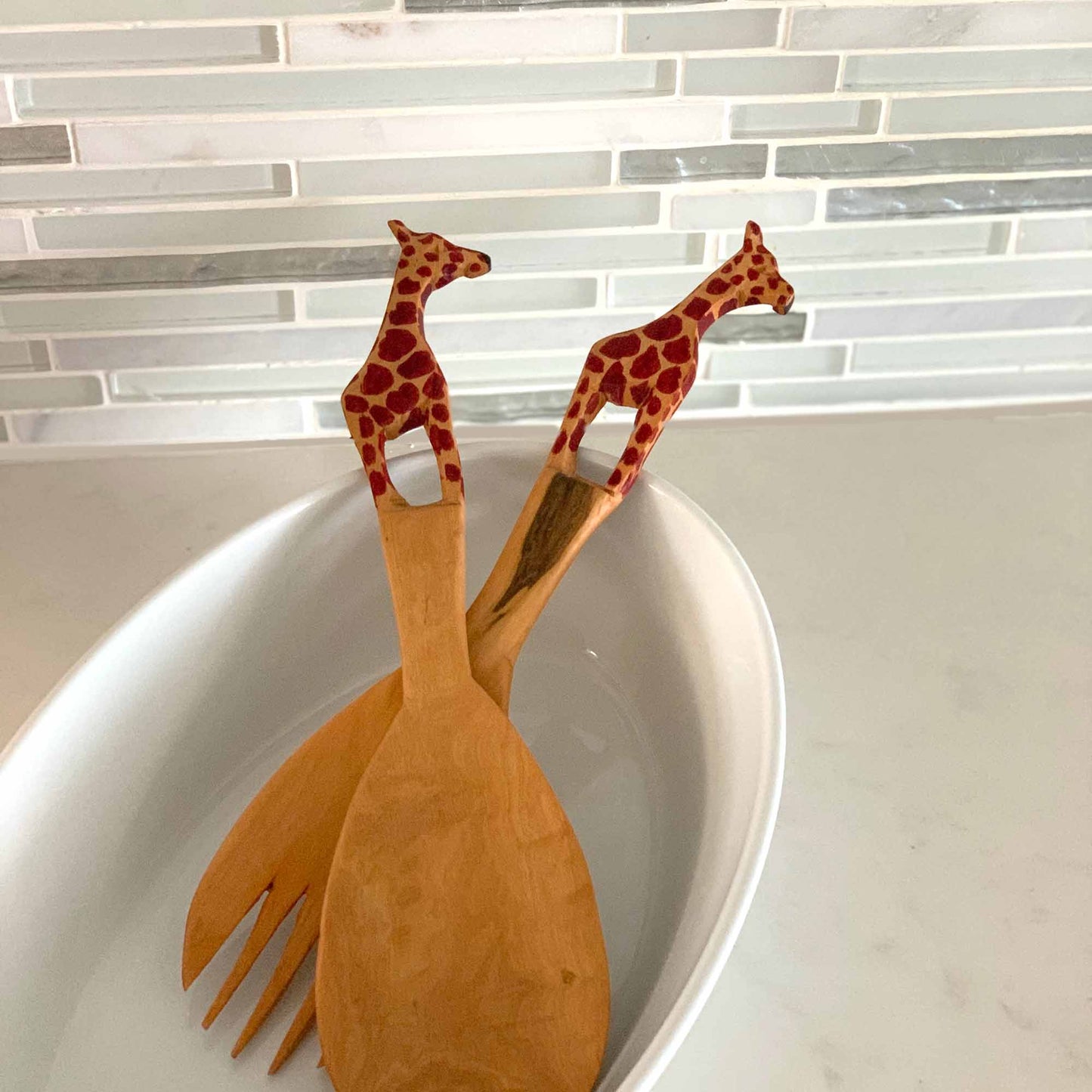 Jedando Handicrafts Giraffe Salad Serving Set