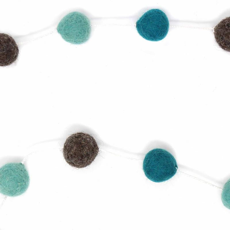 Hand Crafted Felt from Nepal: Pom Pom Garlands, Grey/Blue