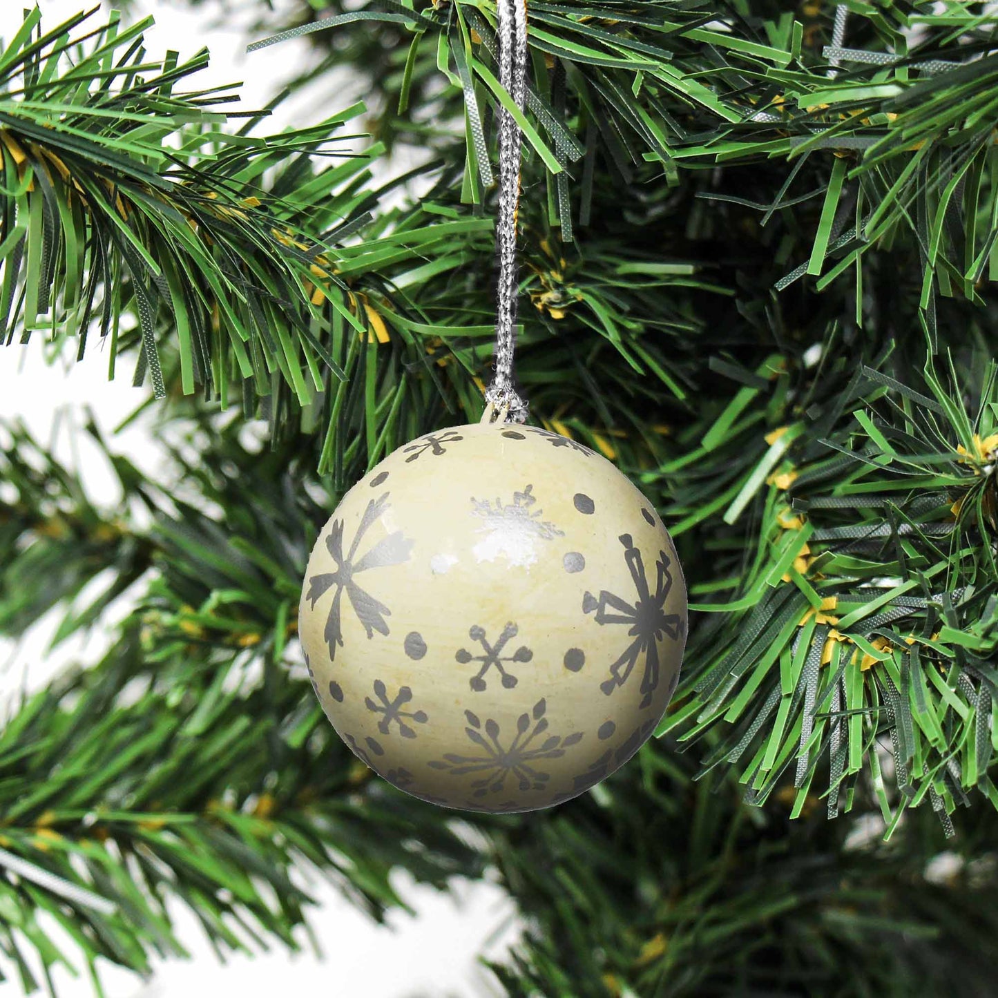 Handpainted Ornaments, Silver Snowflakes - Pack of 3