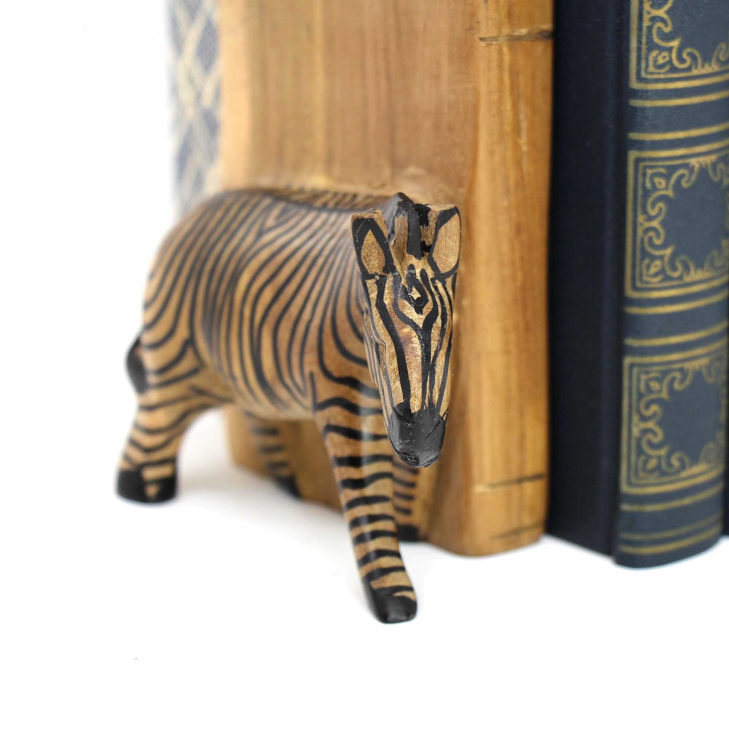 Jedando Handicrafts Carved Wood Zebra Book Ends