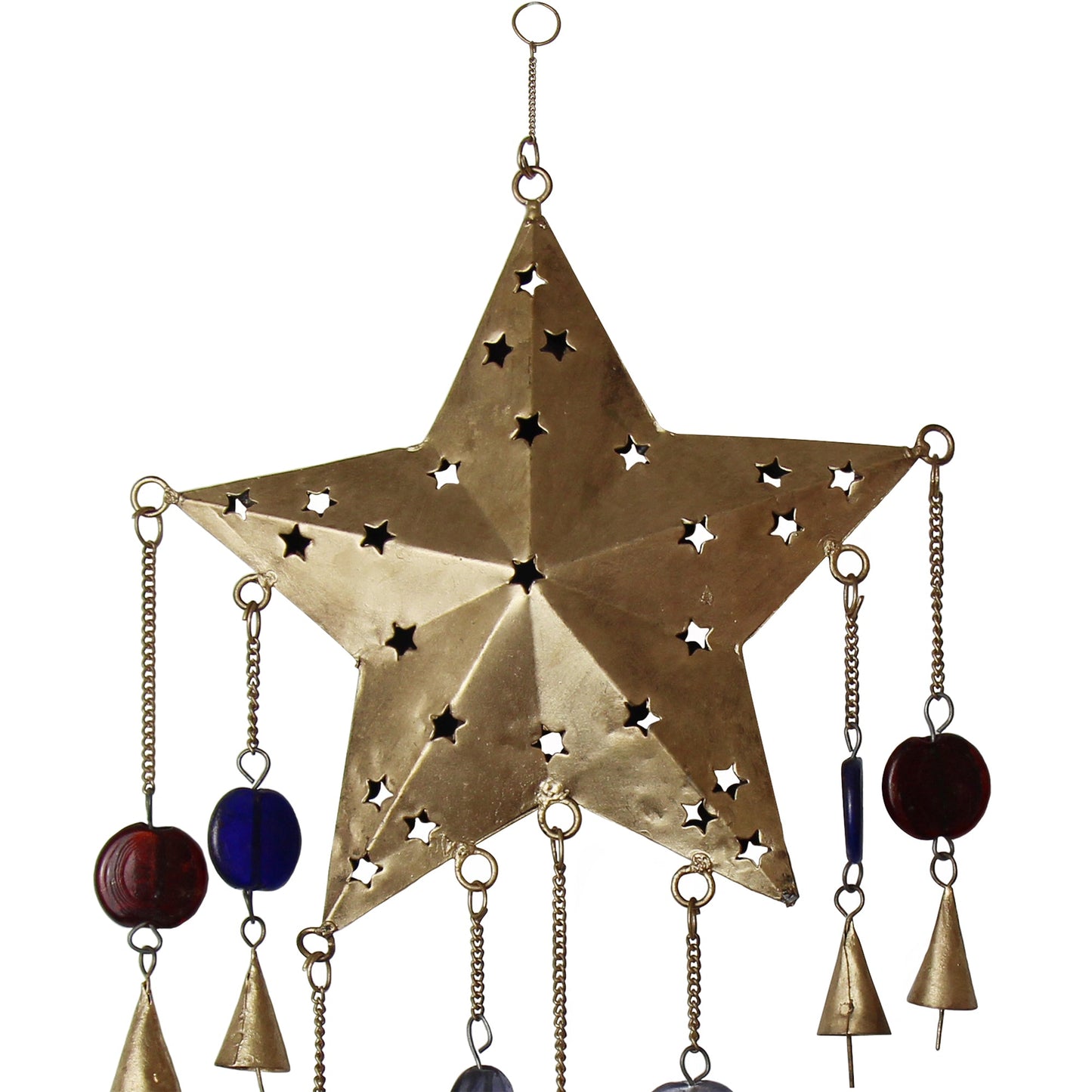 Handcrafted Ornate Star Chime, Recycled Iron and Glass Beads