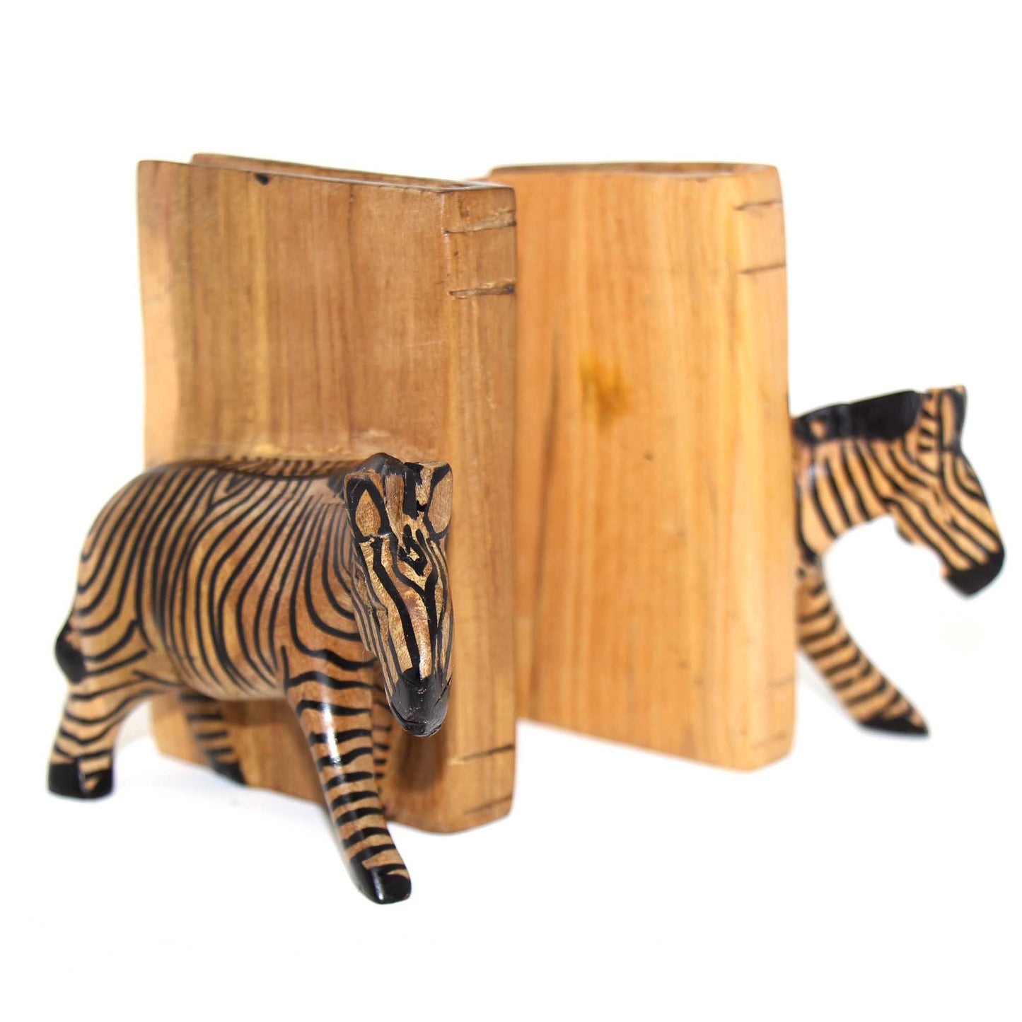 Jedando Handicrafts Carved Wood Zebra Book Ends