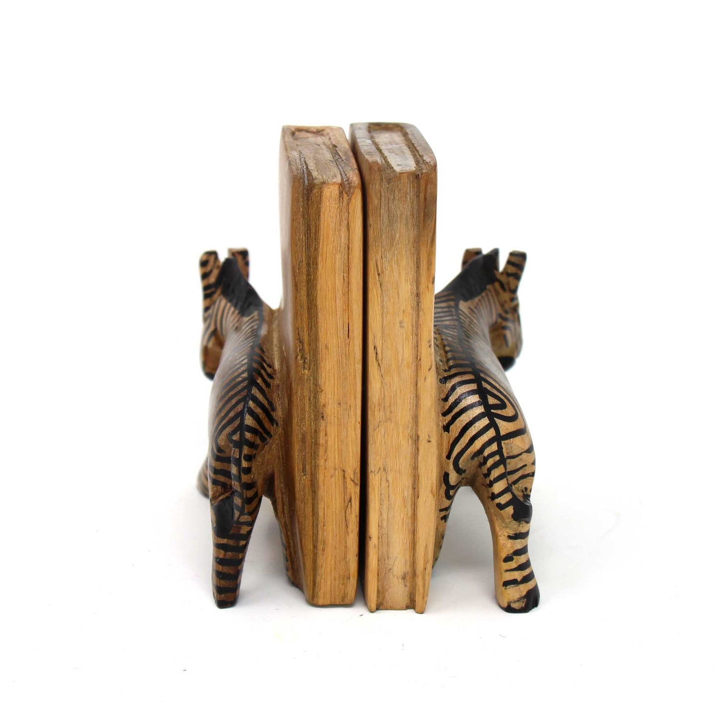 Jedando Handicrafts Carved Wood Zebra Book Ends