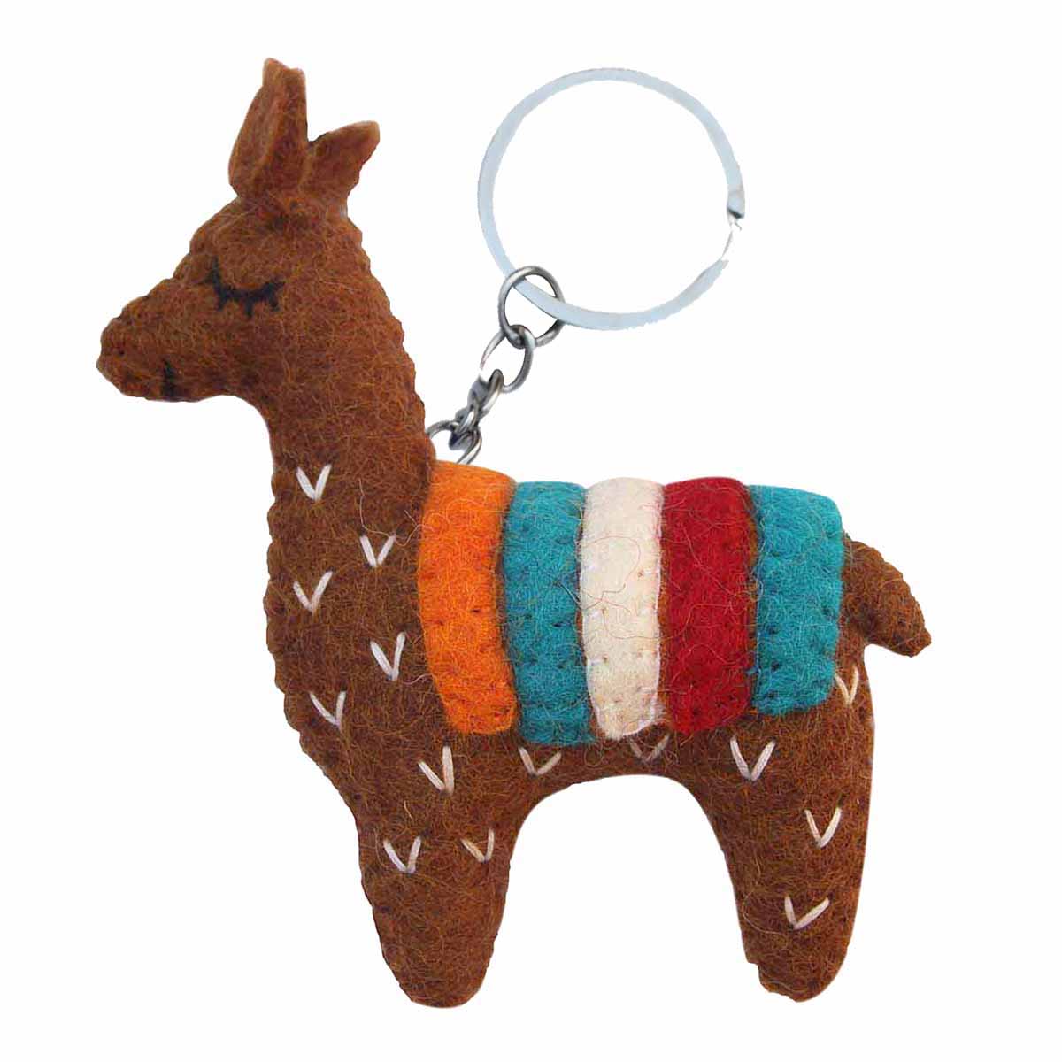 Global Groove Handcrafted Felt Keychain Brown Llama