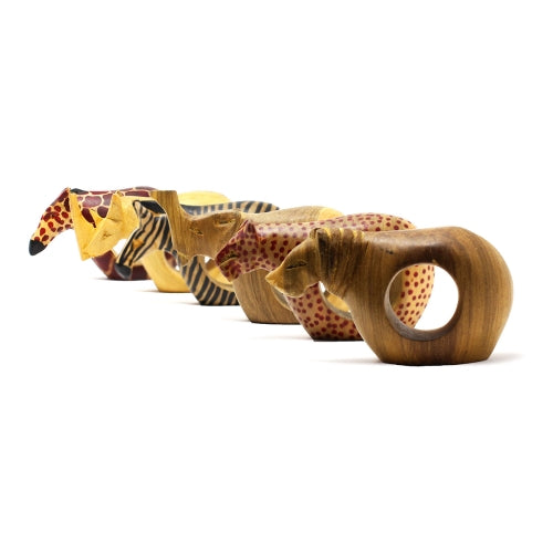 Jedando Handicrafts Set of Six Mahogany Wood Animal Napkin Rings
