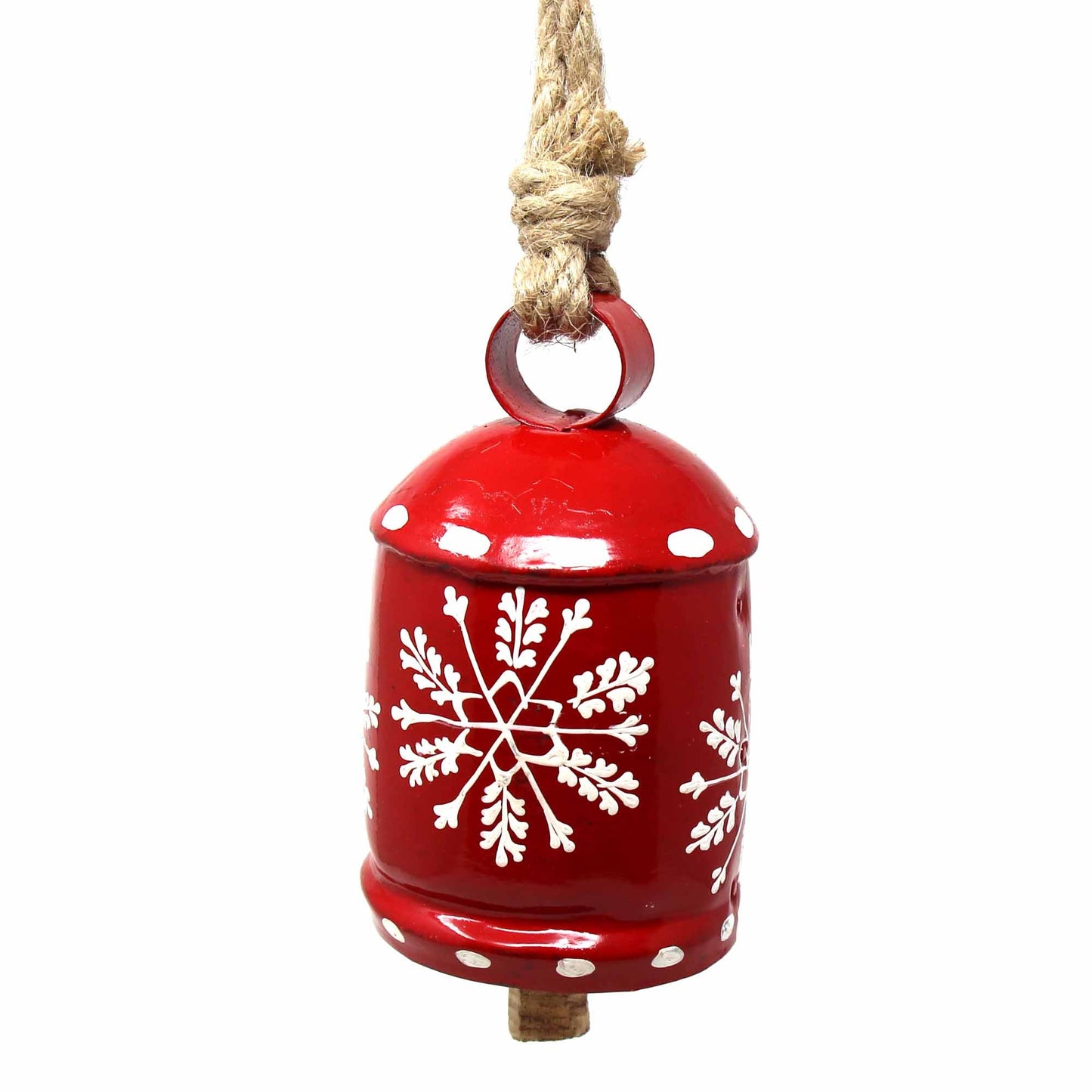 Recycled Rustic Red and White Snowflake Irong Hanging Bell