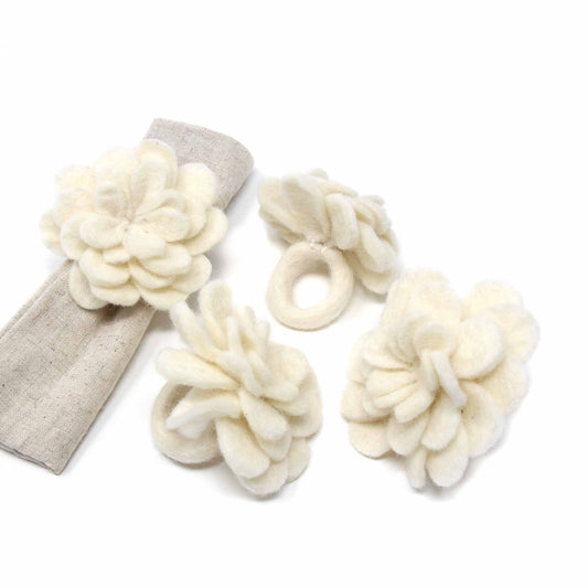 Global Groove Felt Cream Zinnias Napkin Rings