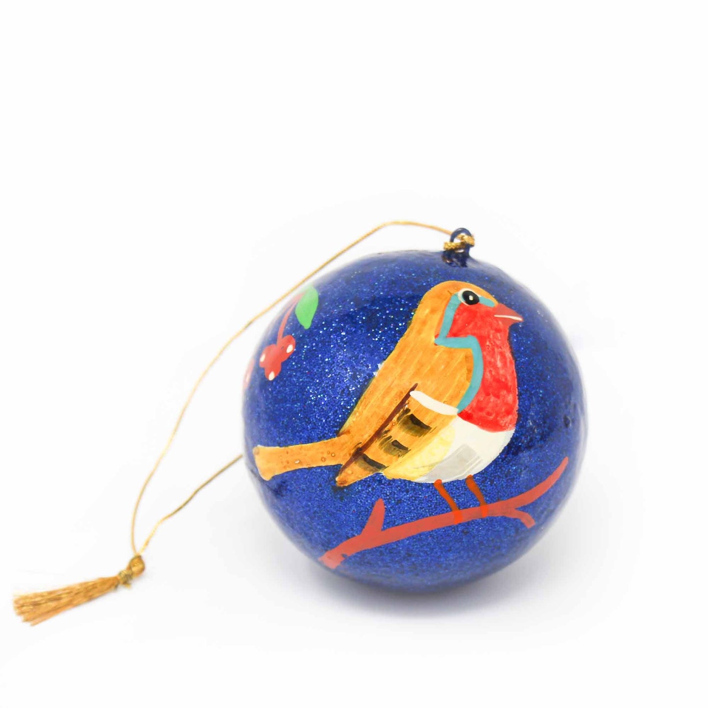Handpainted Fox & Bird Ornaments, Set of 2