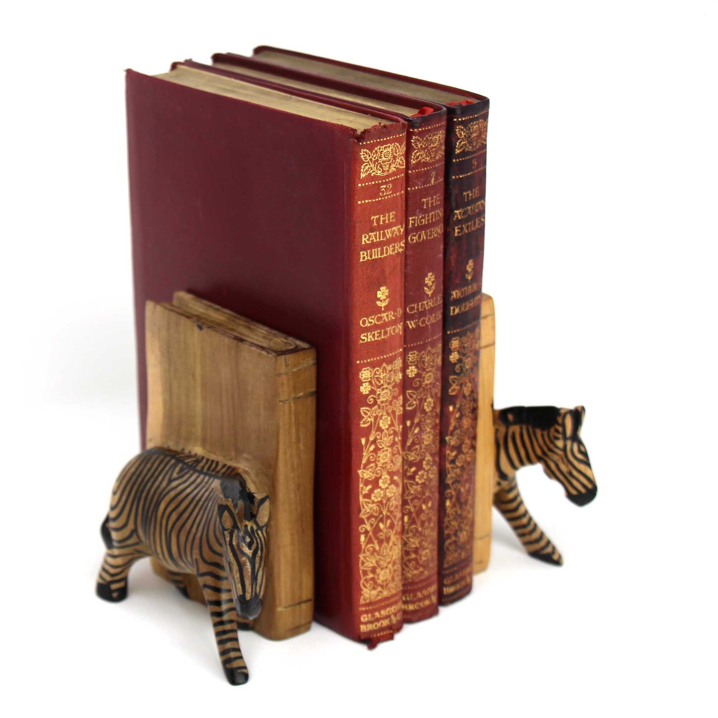 Jedando Handicrafts Carved Wood Zebra Book Ends