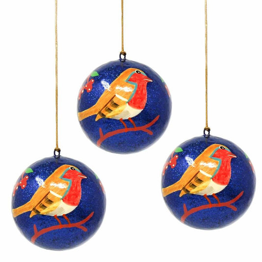 Asha Handicrafts Hand-Painted Bird on Branch Holiday Ornaments