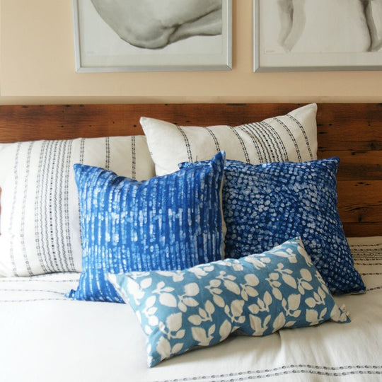 Rustic Loom Linen Pillow Cover Indigo Blue Dot Batik Blockprinted