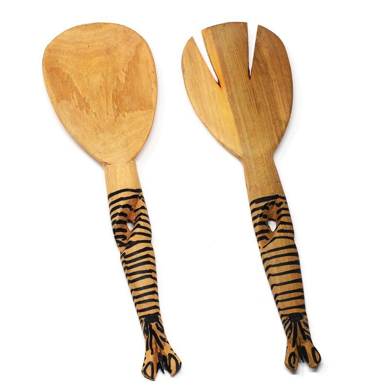 Jedando Handicrafts Hand-Carved Zebra Salad Tongs