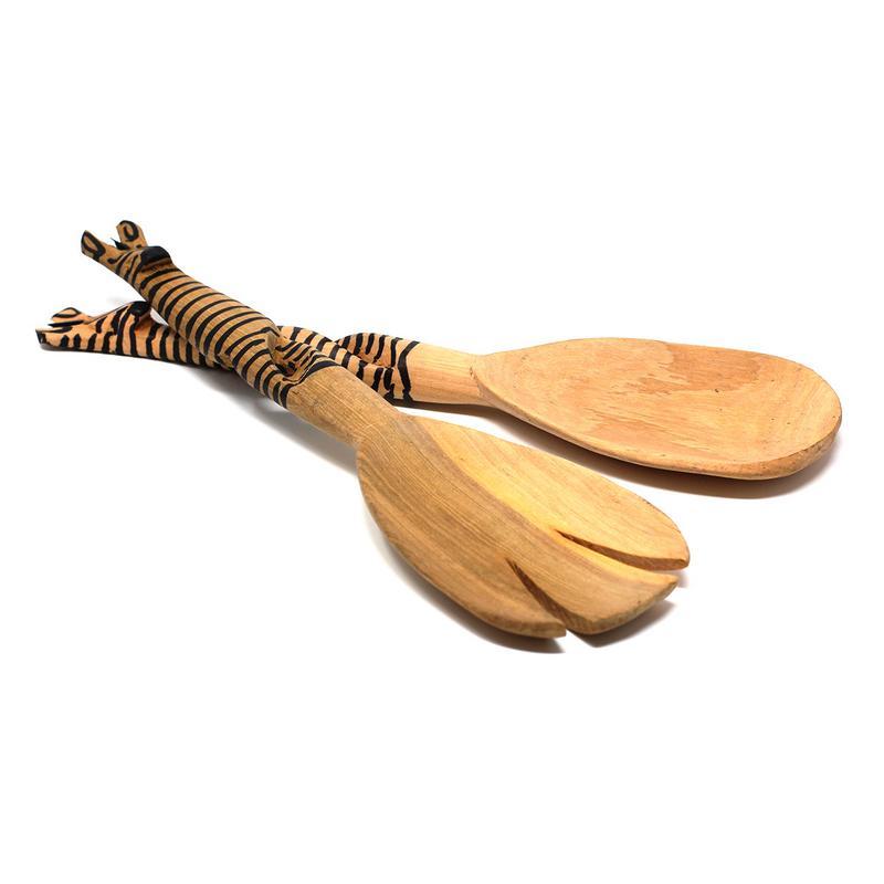 Jedando Handicrafts Hand-Carved Zebra Salad Tongs
