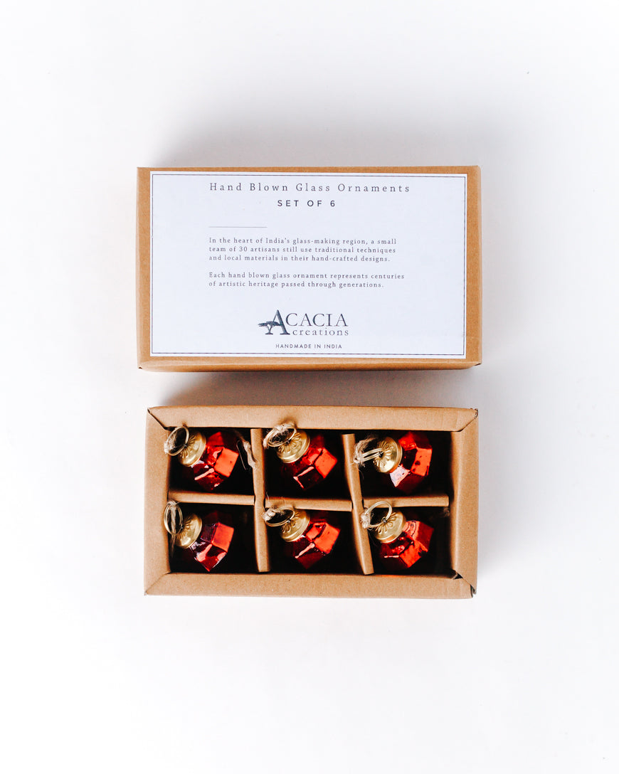 Acacia Creations Set of 6 Glass Jewel Holiday Ornaments
