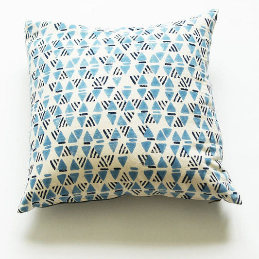 Rustic Loom Indigo Blue Geometric Triangle Print Square Pillow