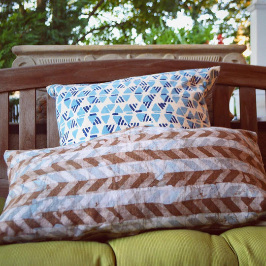 Rustic Loom Indigo Blue Geometric Triangle Print Square Pillow