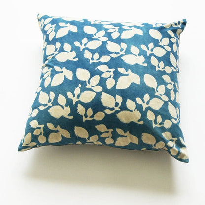 Rustic Loom Indigo Blue Leaf Hand Blockprinted Cotton Throw Pillow