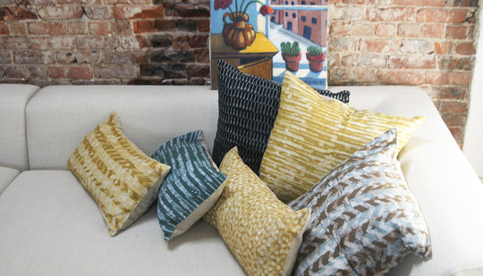 Rustic Loom Maize Yellow Linen Batik Blockprinted Square Pillow