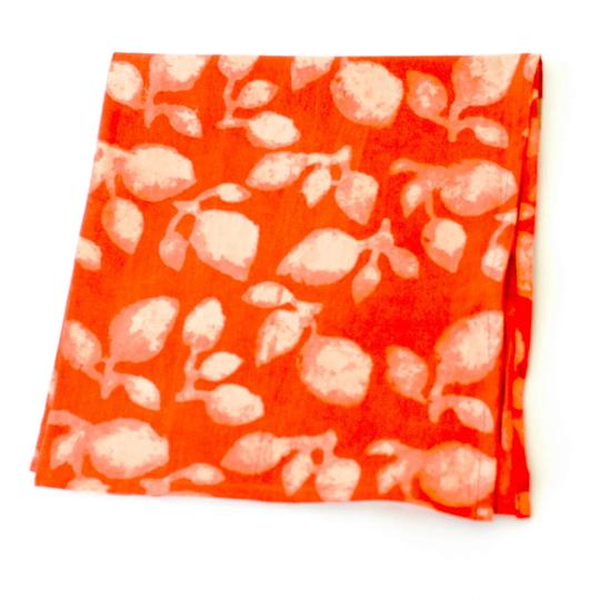 Rustic Loom Orange Leaf Pattern Cotton Block Print Dinner Napkin Set