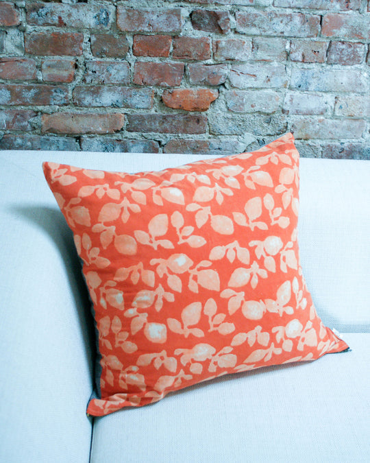 Rustic Loom Orange Leaf Blockprinted Square Pillow