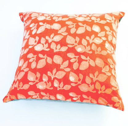 Rustic Loom Orange Leaf Blockprinted Square Pillow