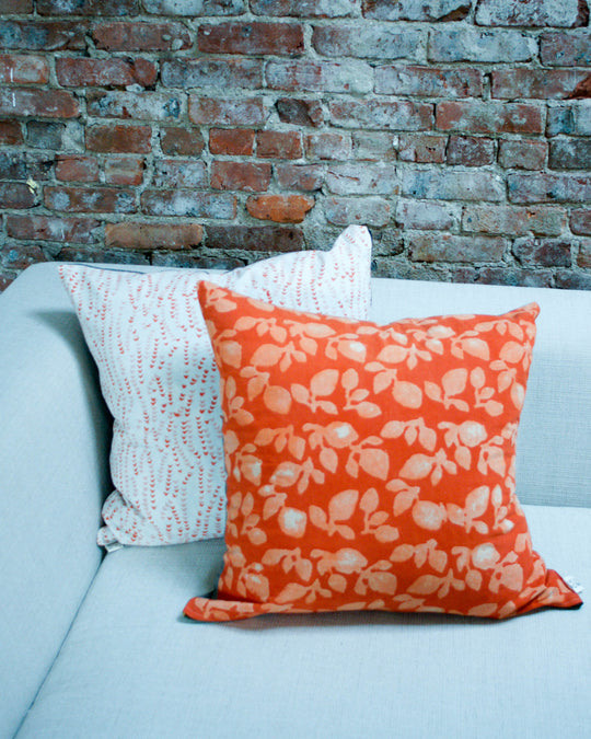 Rustic Loom Orange Leaf Blockprinted Square Pillow