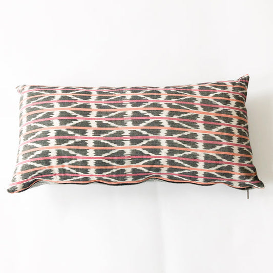 Rustic Loom Orange Pink Triangle Stripe Ikat Lumbar Throw Pillow