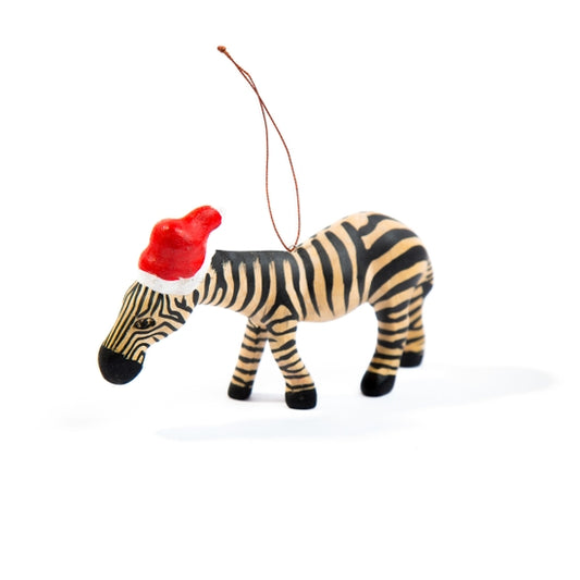 Acacia Creations Santa's Little Zebra Hand-Carved Holiday Ornament