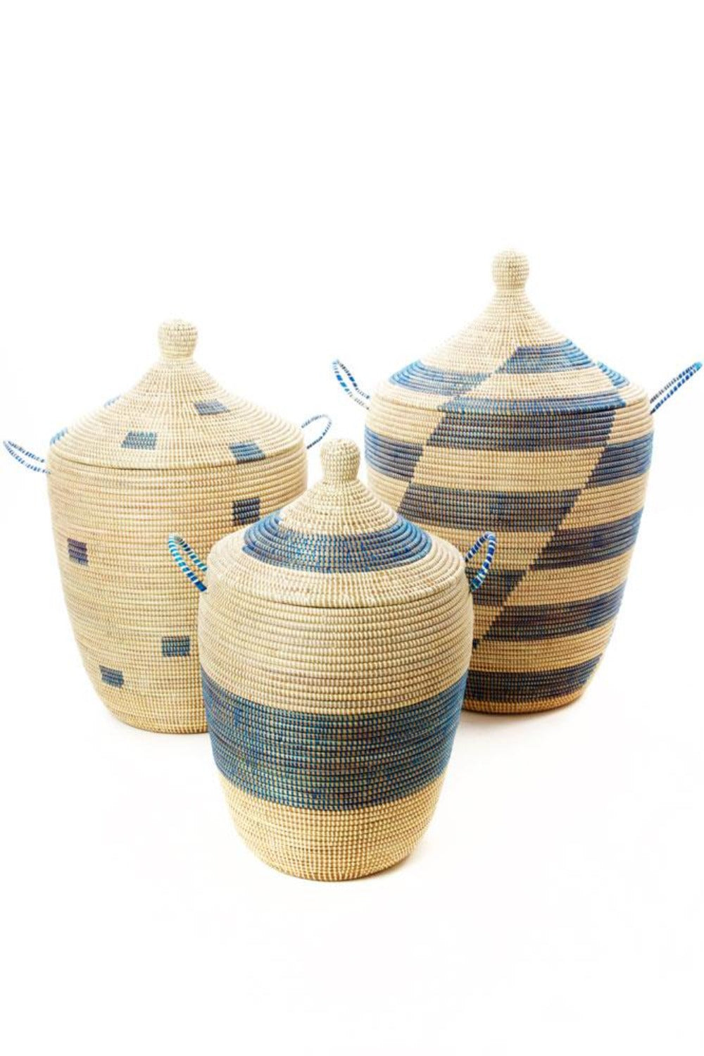 Swahili African Modern Set of Three Blue and Cream Mixed Pattern Hampers
Jungle Pillows