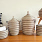 Swahili African Modern Black, Silver & White Striped Knitting Basket