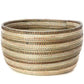 Swahili African Modern Black, Silver & White Striped Knitting Basket