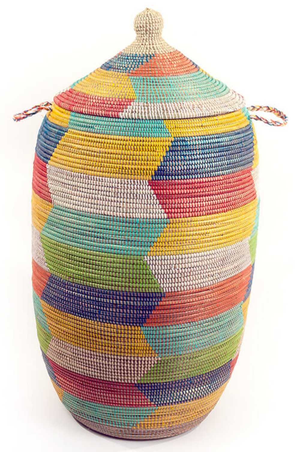 Swahili African Modern Oversized Rainbow Herringbone Storage Basket