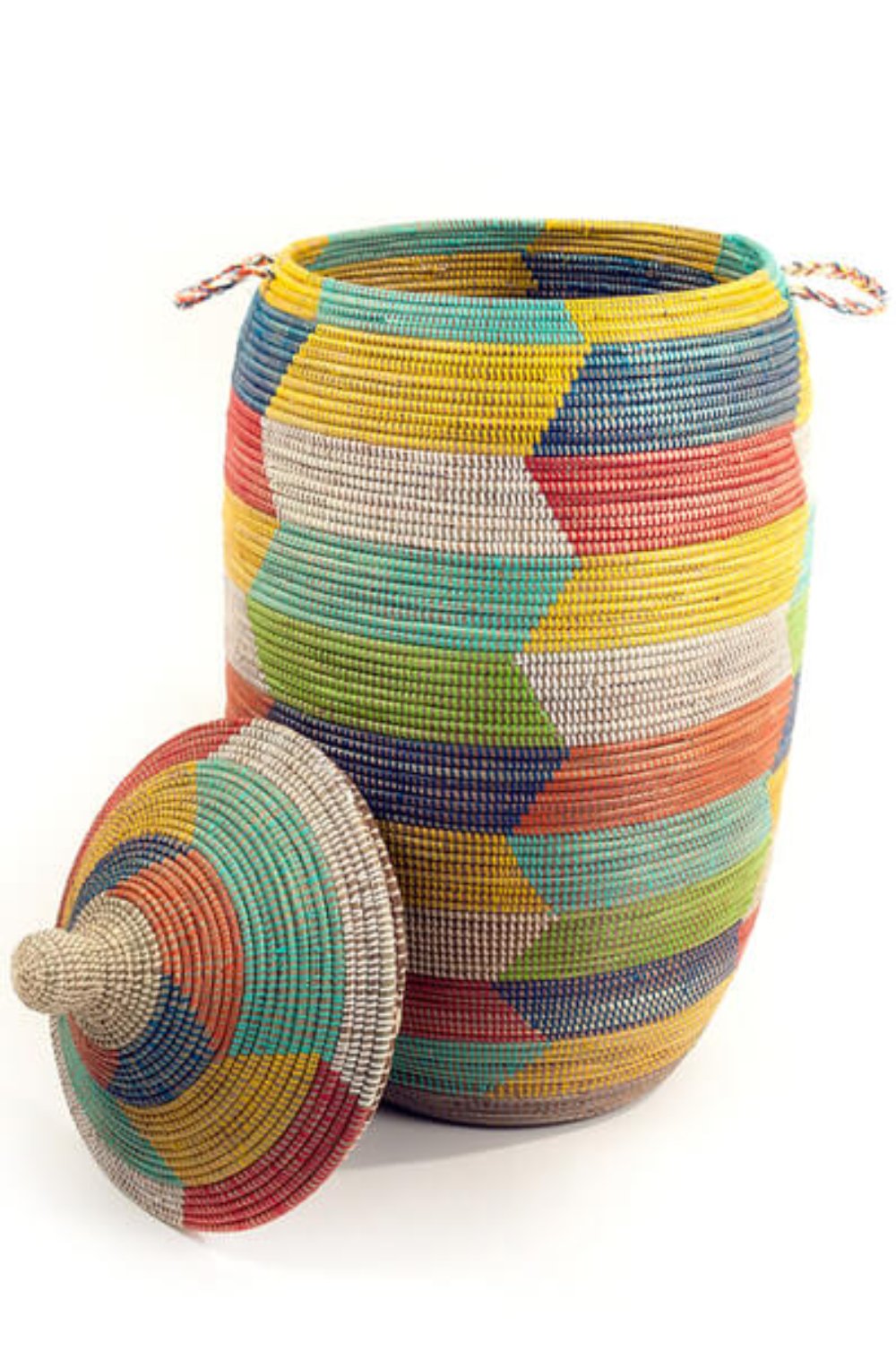 Swahili African Modern Oversized Rainbow Herringbone Storage Basket