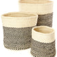 Swahili African Modern Set of Three Black and Cream Twill Sisal Nesting Baskets