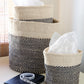 Swahili African Modern Set of Three Black and Cream Twill Sisal Nesting Baskets