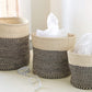 Swahili African Modern Set of Three Black and Cream Twill Sisal Nesting Baskets