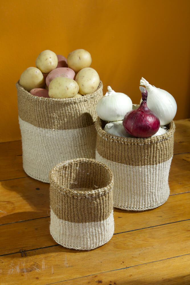 Swahili African Modern Set of Three Dual Tone Sisal Baskets