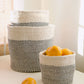 Swahili African Modern Set of Three Gray and Cream Twill Sisal Nesting Baskets