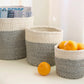Swahili African Modern Set of Three Gray and Cream Twill Sisal Nesting Baskets