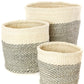 Swahili African Modern Set of Three Gray and Cream Twill Sisal Nesting Baskets