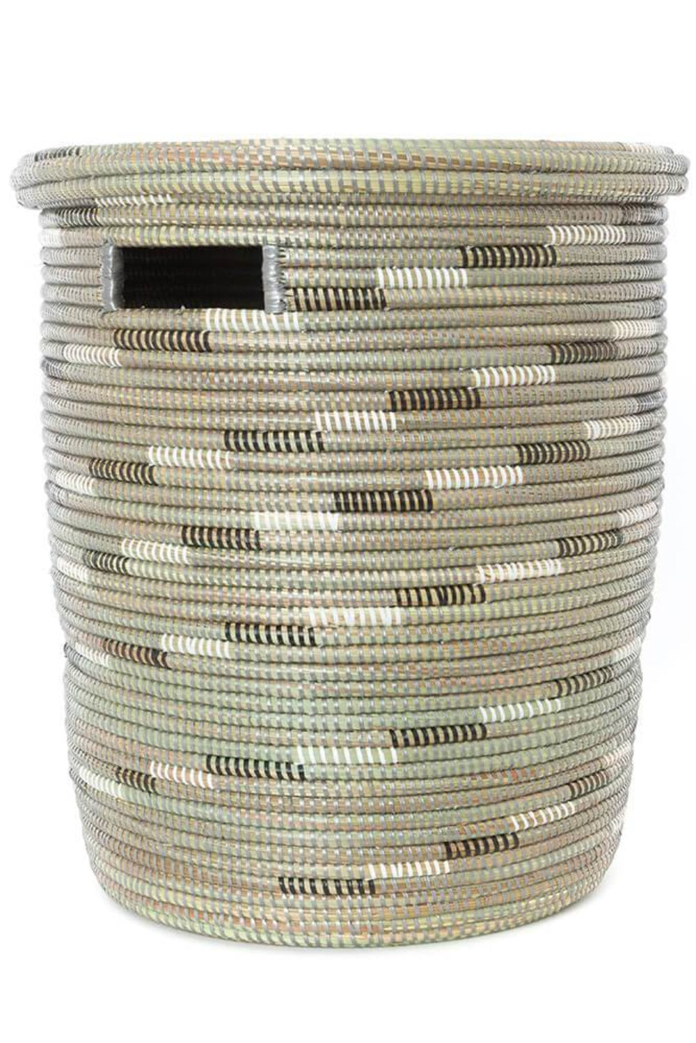 Swahili African Modern Silver Swirl Flat Lid Storage Basket